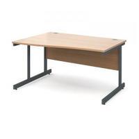 Contract 25 1400 left hand wave desk, graphite leg frame beech top