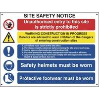 Construction Site Safety Notice With 1 Prohibition, 1 Warning & 3 Mandatory Messages