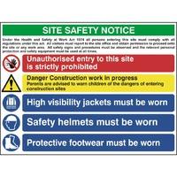 Construction Site Safety Sign With 1 Prohibition, 1 Warning & 3 Mandatory Messages