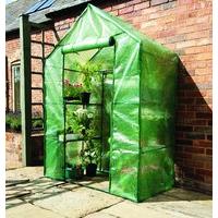 compact walk in greenhouse with shelving by gardman