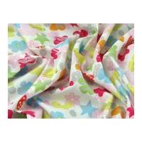 Colourful Motifs Print Cotton Poplin Fabric White