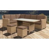 Cozy Bay Lewis Rattan 8 Seater Sofa Dining Corner Set + Cushions & Glass Table Top