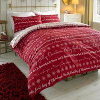 Colours Carol Festive Writing Red Double Bed Set
