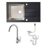 cooke lewis 1 bowl black stainless steel toughened glass sink tap wast ...