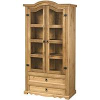 Corona Waxed Pine 2 Door Glass Display Unit