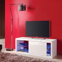 Consort Sliding Door LCD TV Stand In White Gloss With LED Lights