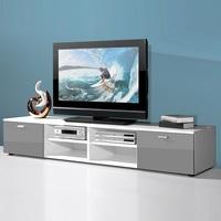 Contemporary Wide LCD TV Stand In White With 2 Grey Gloss Doors