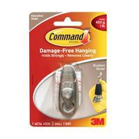 Command Medium Adhesive Metal Hook Brushed Nickel Single (1 Hook/2 Strips)