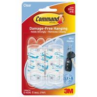 Command Mini Adhesive Hook Clear Single Pack (6 Hooks/8 Strips)