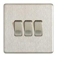 colours 10a 2 way silver stainless steel triple light switch