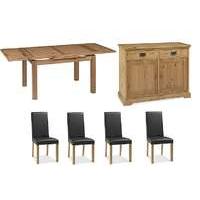 compton oak extending dining table with 4 upholstered chairs and sideb ...