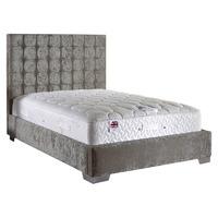 Copella Velvet Upholstered Double Bed in Silver Bed Frame and Mattress