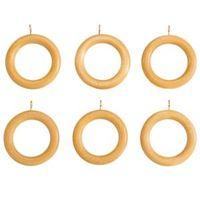 Colours Modern Beech Effect Wood Curtain Ring (Dia)35mm Pack of 6