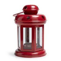 Colours Red Matt Star Cut Out Metal & Glass Lantern