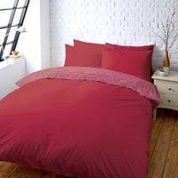 Colours Zen Plain & Striped Red Double Bed Set