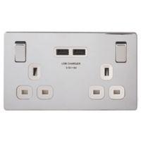 Colours 13A Chrome Effect Switched Socket & 2 x USB
