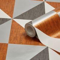 Colours Mosaic Copper Navy & Pewter Geometric Metallic Wallpaper