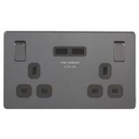 Colours 13A Black Nickel Effect Switched Socket & 2 x USB