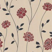 Colours Sienna Black Cream & Red Floral Wallpaper