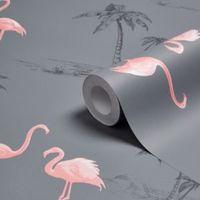 Colours Charcoal & Pink Flamingo Mica Wallpaper