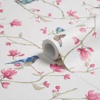 Colours Dhara Dusky Pink Floral Birds Mica Wallpaper