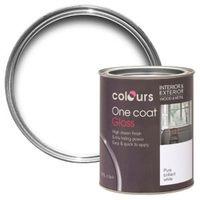 Colours One Coat Interior & Exterior Pure Brilliant White Gloss Wood & Metal Paint 750ml