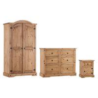 Corona 2 Door Curved Top Robe, 6 Drawer Chest and Bedside Set