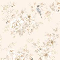 Colours Liora Natural Birds On Floral Trail Glitter Highlight Wallpaper