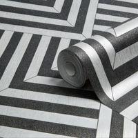 Colours Maze Black & Silver Geometric Glitter Effect Wallpaper