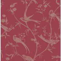 Colours Alberta Red Floral with Birds Metallic Effect Wallpaper
