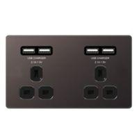 Colours 13A Black Nickel Effect Unswitched Socket & USB Charger
