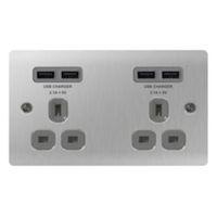 Colours 13A Brushed Steel Unswitched Socket & USB Charger