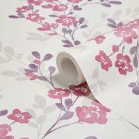 Colours Clara Soft Plum Floral Mica Wallpaper