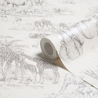 colours watering hole cream animal safari metallic wallpaper