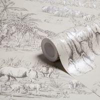 colours watering hole taupe animal safari metallic wallpaper