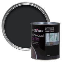 Colours One Coat Interior & Exterior Black Satin Wood & Metal Paint 750ml