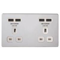 Colours 4.2A Polished Chrome Unswitched Double Socket & 4 x USB