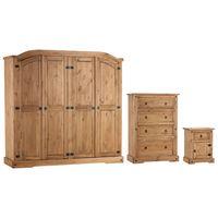 Corona 4 Door Robe, 4 Drawer Chest and Bedside Set