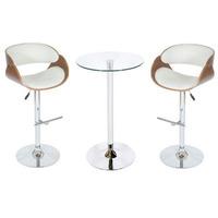 Corina Glass Bistro Set in Clear With White And Walnut Stools