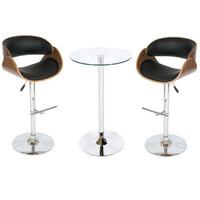 Corina Glass Bistro Set in Clear With Black And Walnut Stools