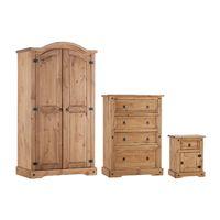 Corona 2 Door Curved Top Robe, 4 Drawer Chest and Bedside Set