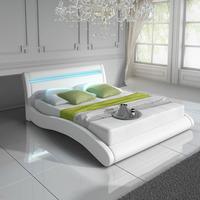 contemporary king size bed in white pu with multi led light