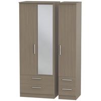 contrast toronto walnut triple wardrobe tall with drawer and mirror