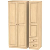 corrib light oak triple wardrobe plain with 2 drawer