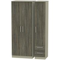 Contrast Panga and Mushroom Triple Wardrobe - Tall Plain with 2 Drawer