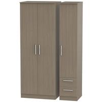 Contrast Toronto Walnut Triple Wardrobe - Tall Plain with 2 Drawer