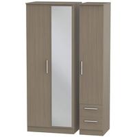 Contrast Toronto Walnut Triple Wardrobe - Tall with Mirror and 2 Drawer