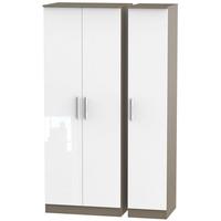 Contrast High Gloss White and Toronto Triple Wardrobe - Tall Plain