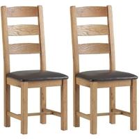 Corndell Lovell Oak Slatted Dining Chair with Faux Leather Seat (Pair)