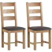 corndell lovell oak slatted dining chair with faux leather seat pair